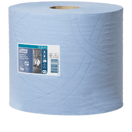 Tork W1/W2 Wiping Paper Heavy Duty Industrial Roll 3 Ply 130081 350 Sheets Blue Carton 2