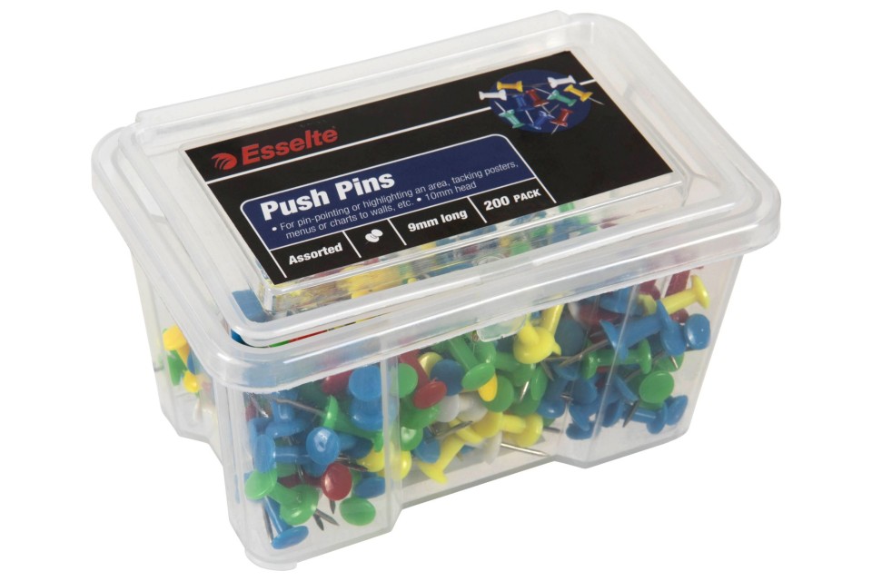 Esselte Push Pins Tub 200 Assorted Colours