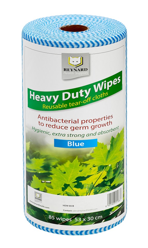 Reynard Heavy Duty Antibacterial Wipes Blue 85 Wipes per roll
