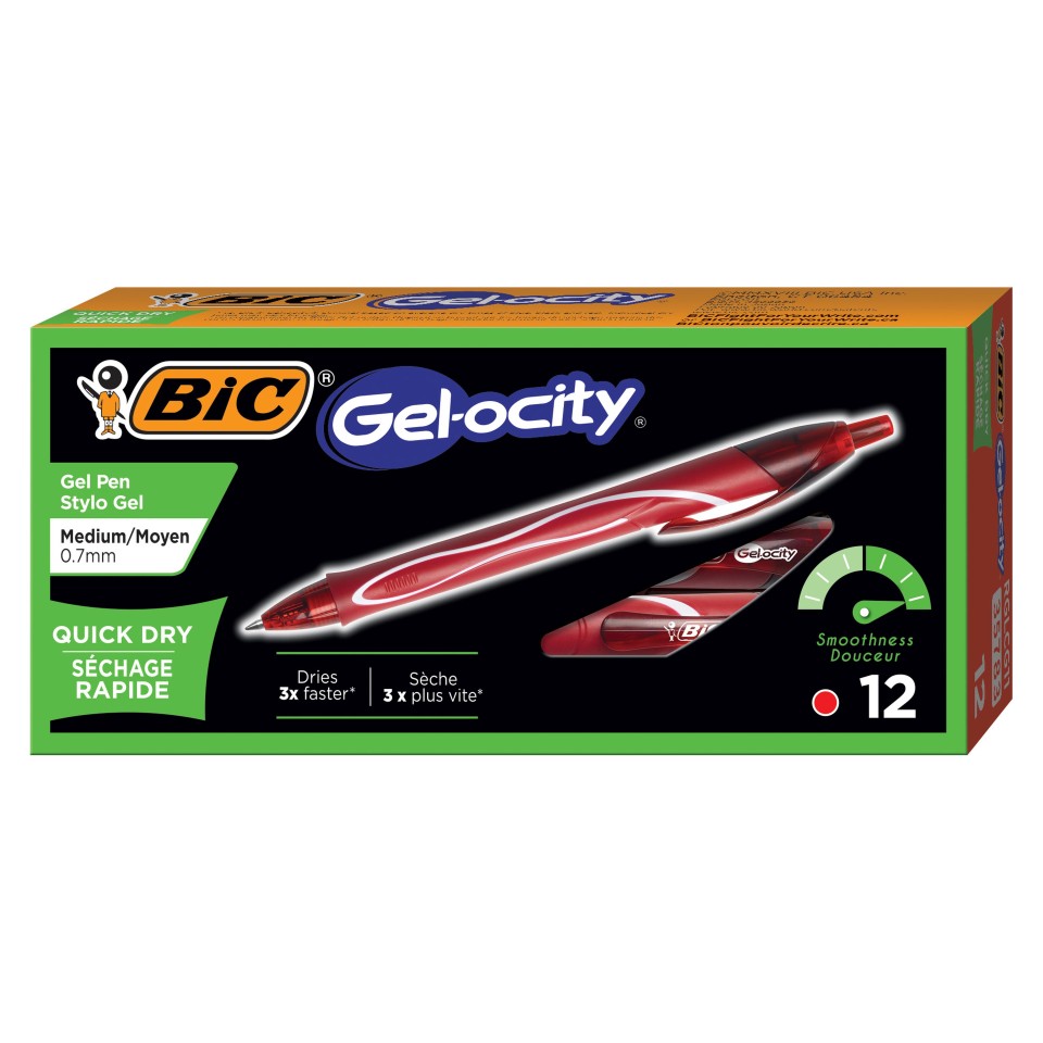 BIC Gelocity Gel Ink Pen Quick Dry 0.7mm Red Box 12