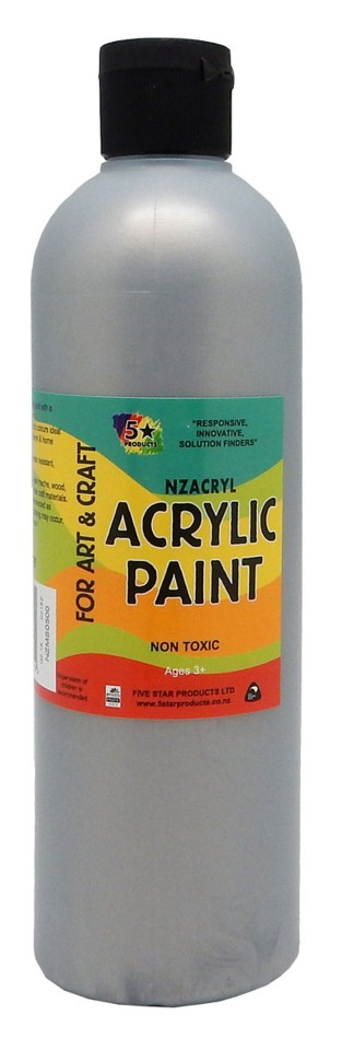 5 Star NZACRYL Acrylic Paint 500ml Metallic Silver