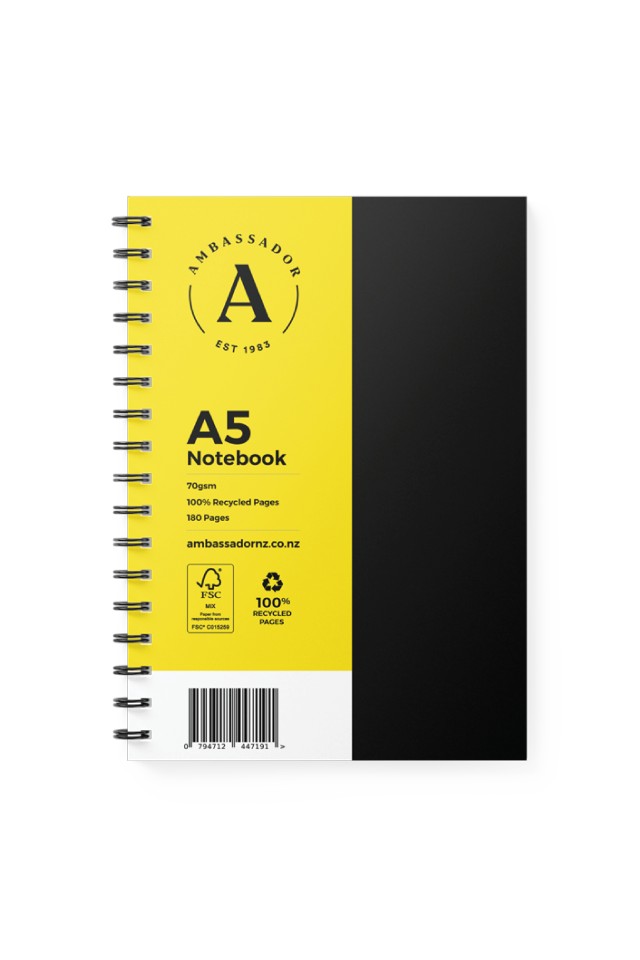 Ambassador Spiral Hardcover Notebook A5 180 Page