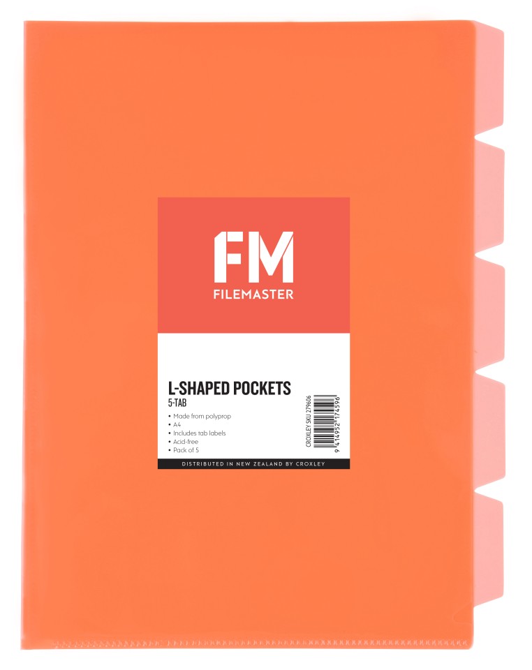 FM Pocket L Shape 5 Tab A4 Red Pack 5