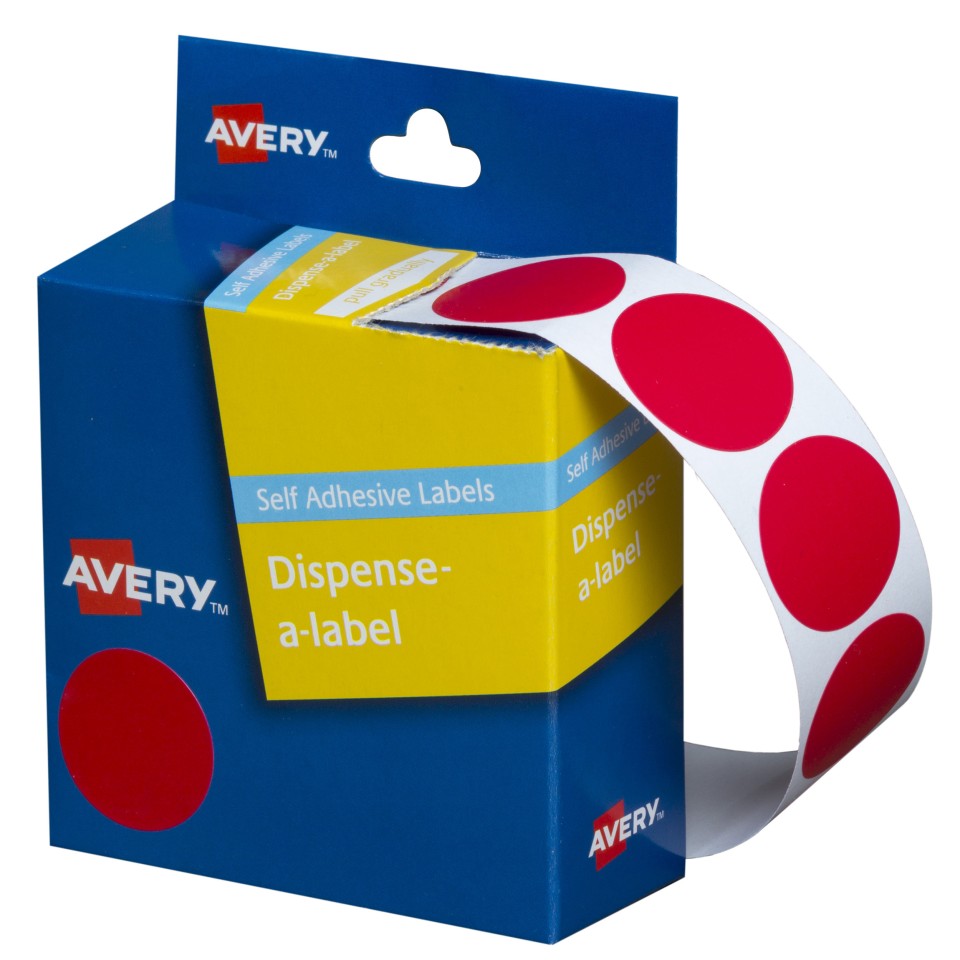 Avery Dot Stickers Dispenser 937243 24mm Diameter Red Pack 500