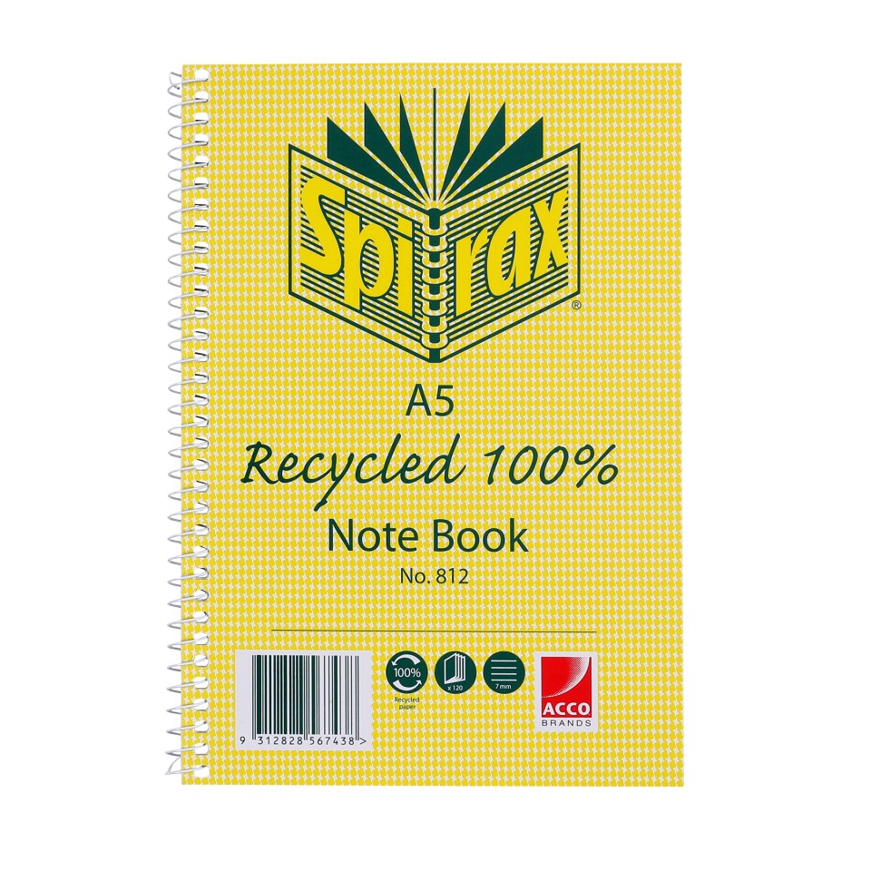 Spirax 812 Spiral Notebook Recycled A5 120 Pages