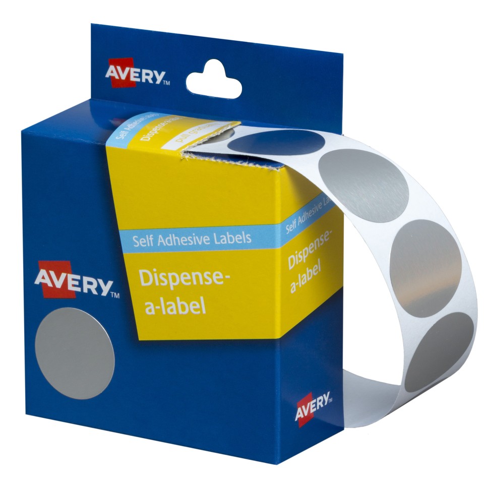 Avery Dot Stickers Dispenser 937272 24mm Diameter Silver Pack 250