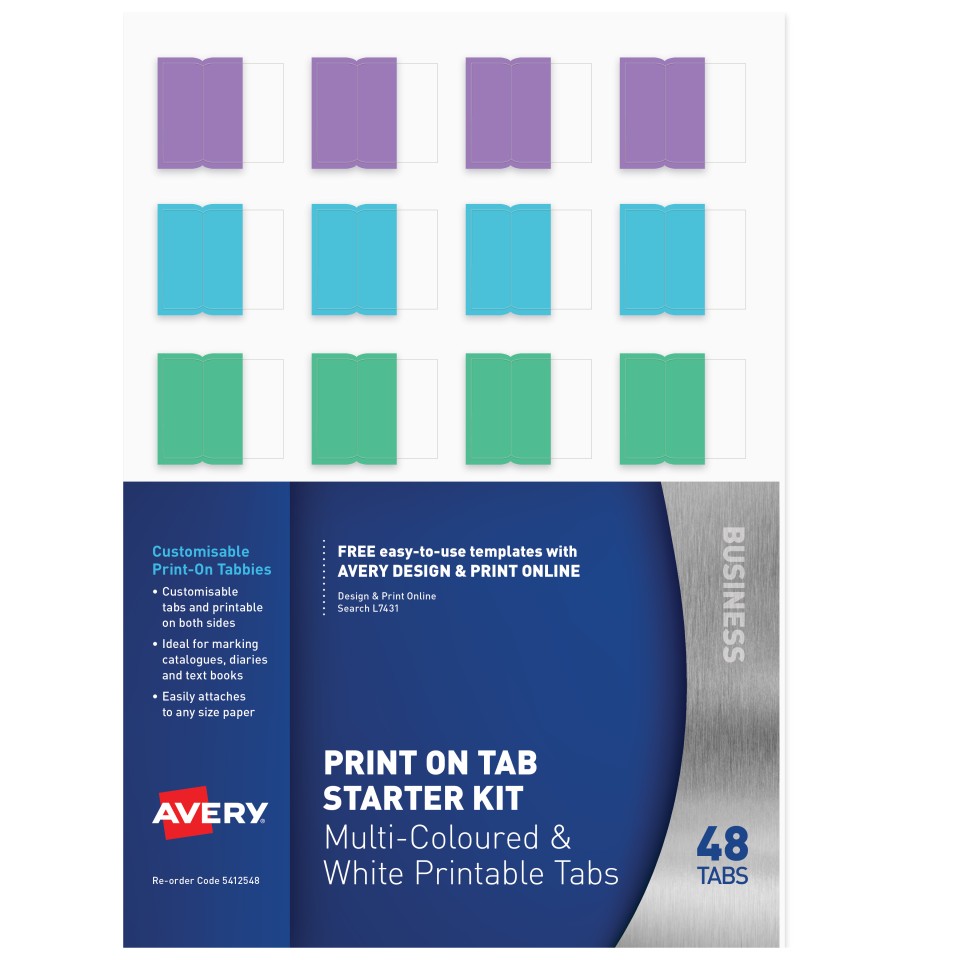 Avery Print On Tabs Starter Kit 48 White 48 Coloured 5412548 / L7431