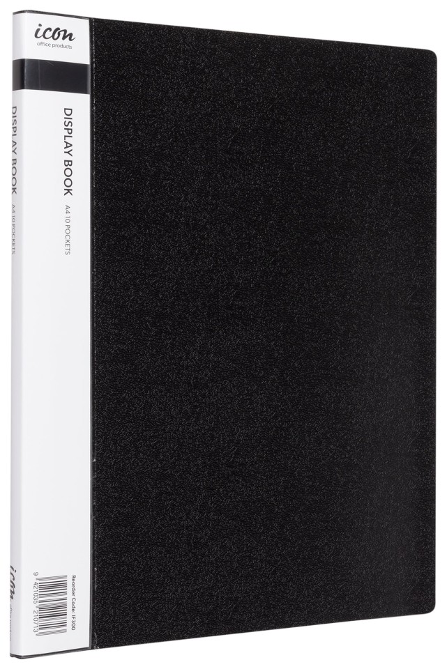 Icon Display Book A4 10 Pocket With Insert Spine Black