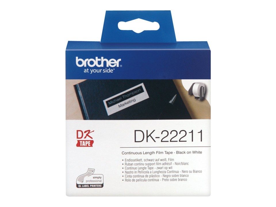 Brother Labelling Tape Continuous Film DK-22211 QL 29mmx15.24m Black On White