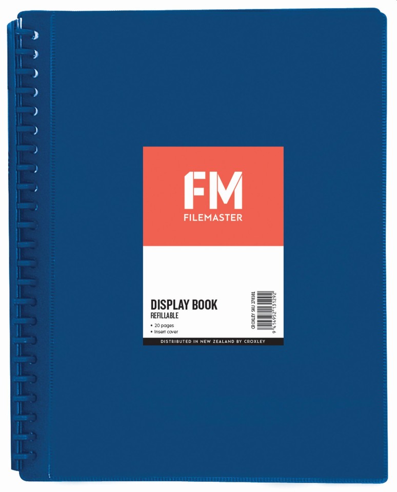 FM Display Book Refillable Insert Cover 20 Pocket A4 Blue