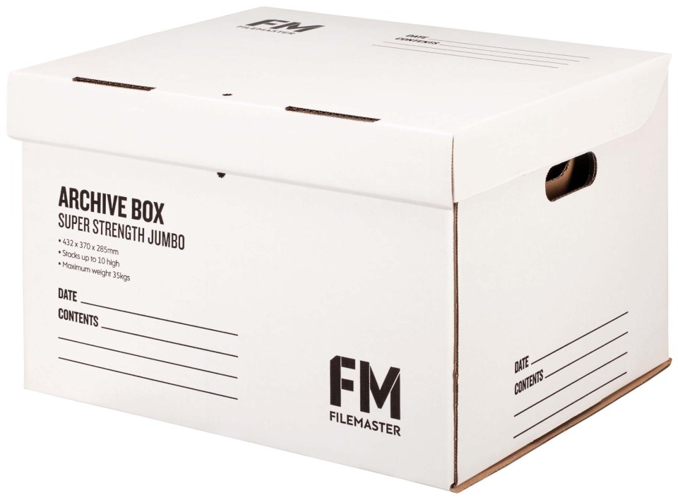 FM Box Archive Jumbo Box Super Strength White 432x370x286mm Inside Measure