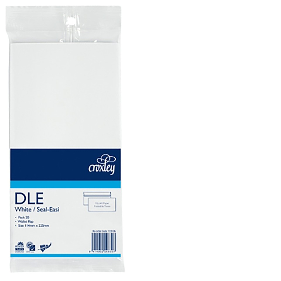 Croxley Envelope Seal Easi 133106 DLE 114mm x 225mm White Pack 20
