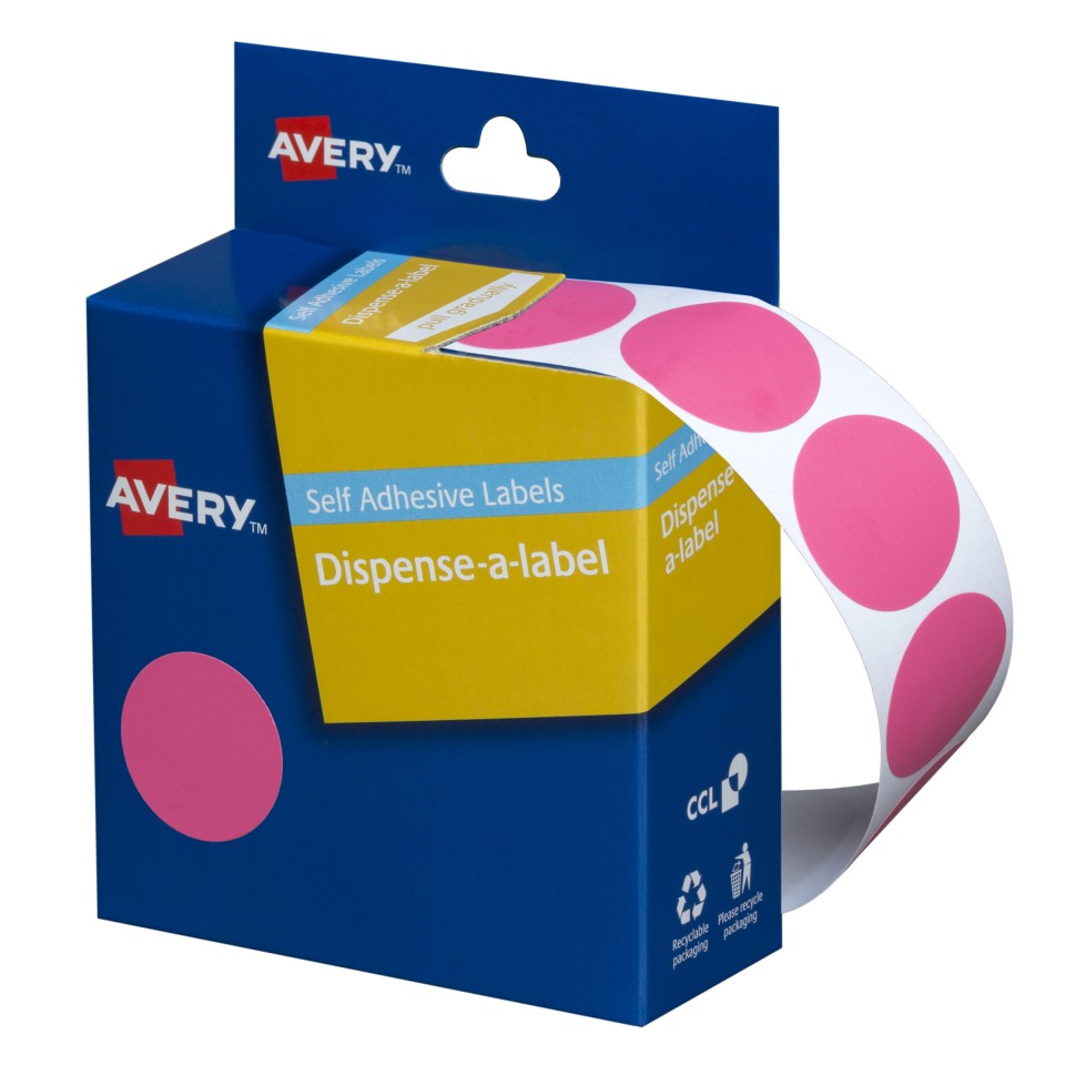 Avery Dot Stickers Dispenser 937249 24mm Diameter Pink Pack 500