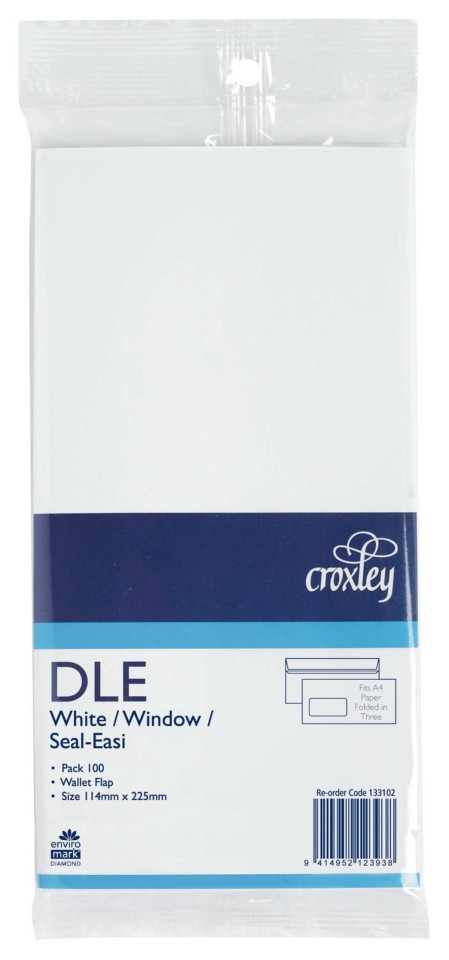 Croxley Envelope Window Seal Easi DLE 114mm x 225mm White Pack 100