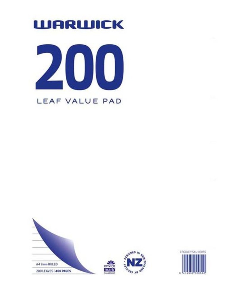 Warwick Writing Pad Ruled A4 200 Leaf