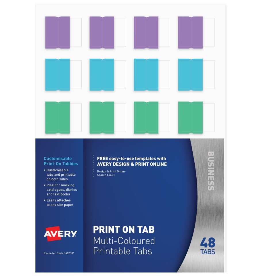 Avery Dividers Print On Tabs A4 Multicoloured Pack 48