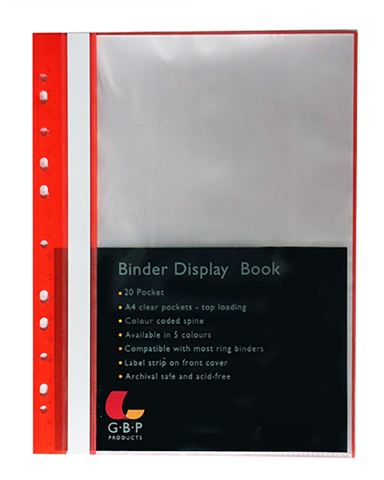 OSC Binder Display Book 20 Pocket A4 Red Pack 10
