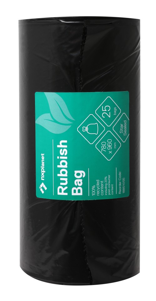NXPlanet Black Rubbish Bag 80L 780 x 960mm LDPE 33mu roll of 25