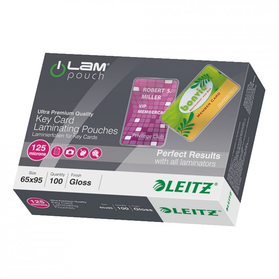 Leitz Ilam Laminating Pouches Key Card 65 x 95mm 125 Micron Pack 100