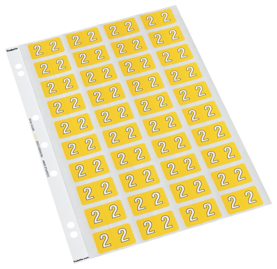 Codafile Lateral File Labels Numeric 2 25mm Pack 1 Sheet