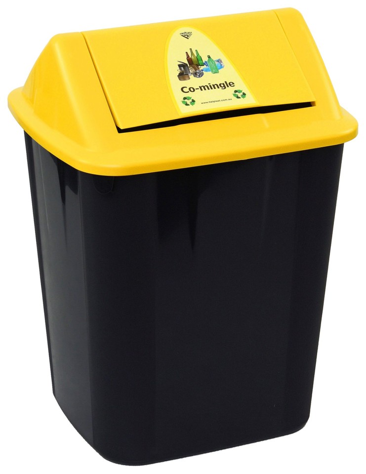 Italplast Co-mingle Waste Separation Bin 32L Black Bin Yellow Lid