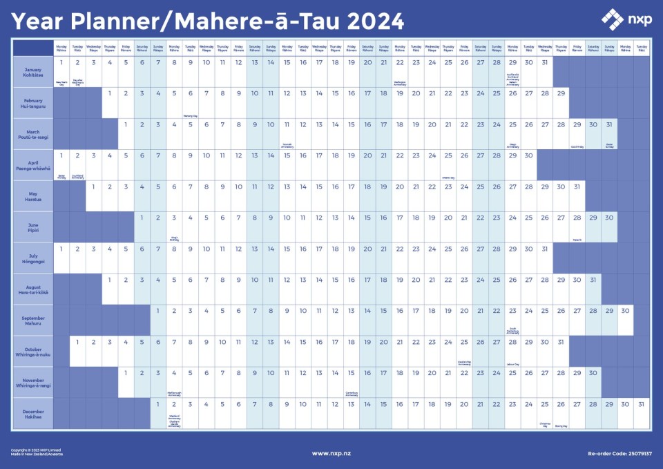 NXP 2024 Wall Planner A3 Double Sided Laminated Blue