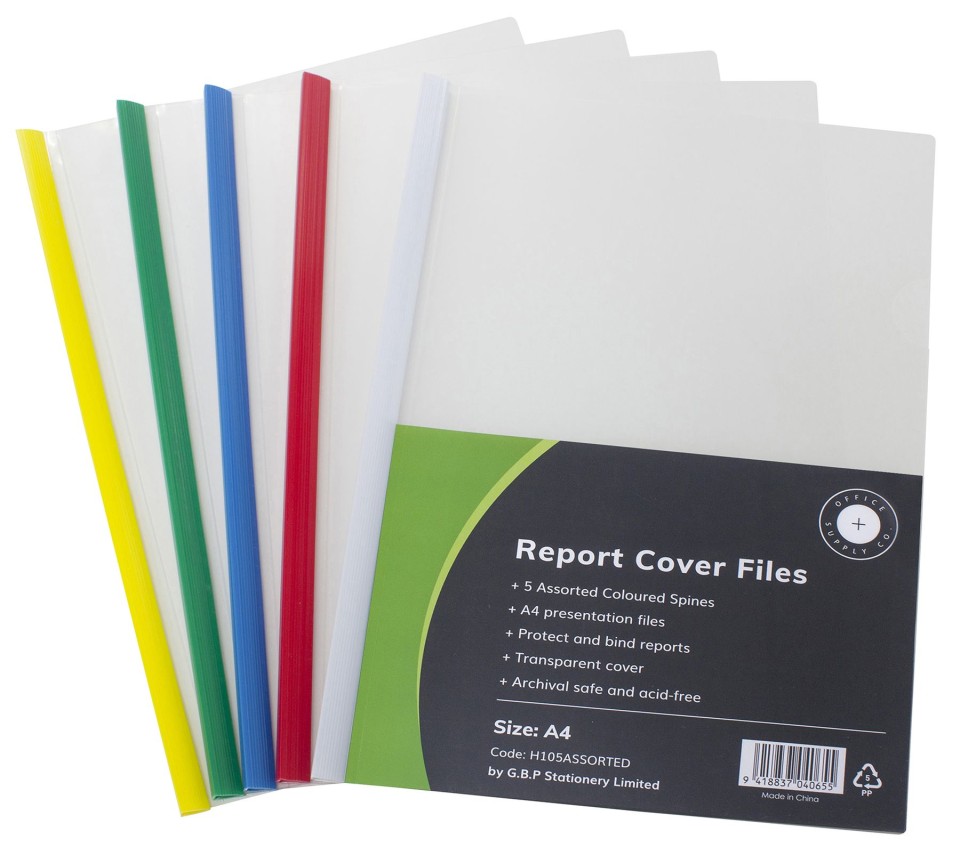OSC Report Cover Clear A4 Assorted Colours Pack 5