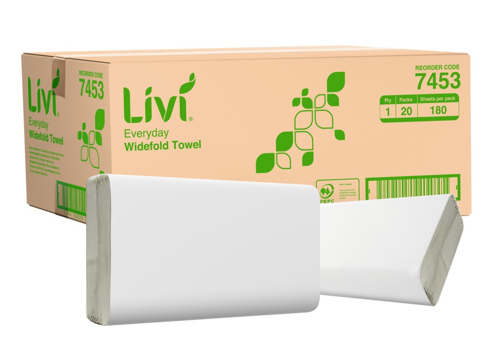 Livi Basic 7453 Widefold Hand Towel 1 ply 180 Sheets per pack White Carton of 20