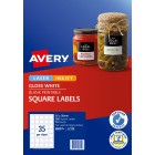 Avery Labels Square Laser Inket Printer 980015/L7119 35x35mm 35 Per Sheet Gloss White Pack 350 Label image
