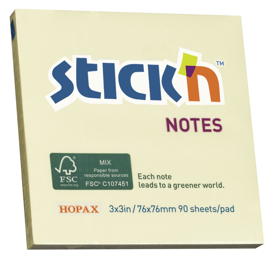 Stick'n Fsc Note 76x76mm Yellow 90 Sheets Each