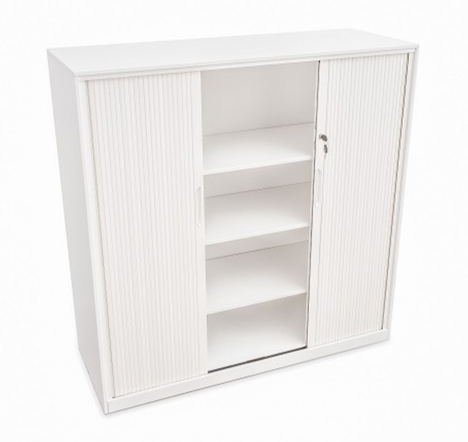 Proceed Storage Steel Tambour 3 Adjustable Shelves 900Wx1200Hmm White