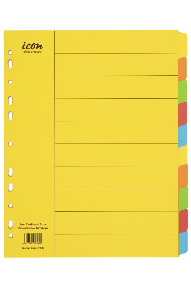 Icon Cardboard Dividers Extra Wide 10 Tab Coloured Each