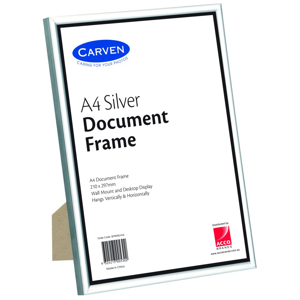 Carven Document Frame Wall And Desk Mountable A4 Silver