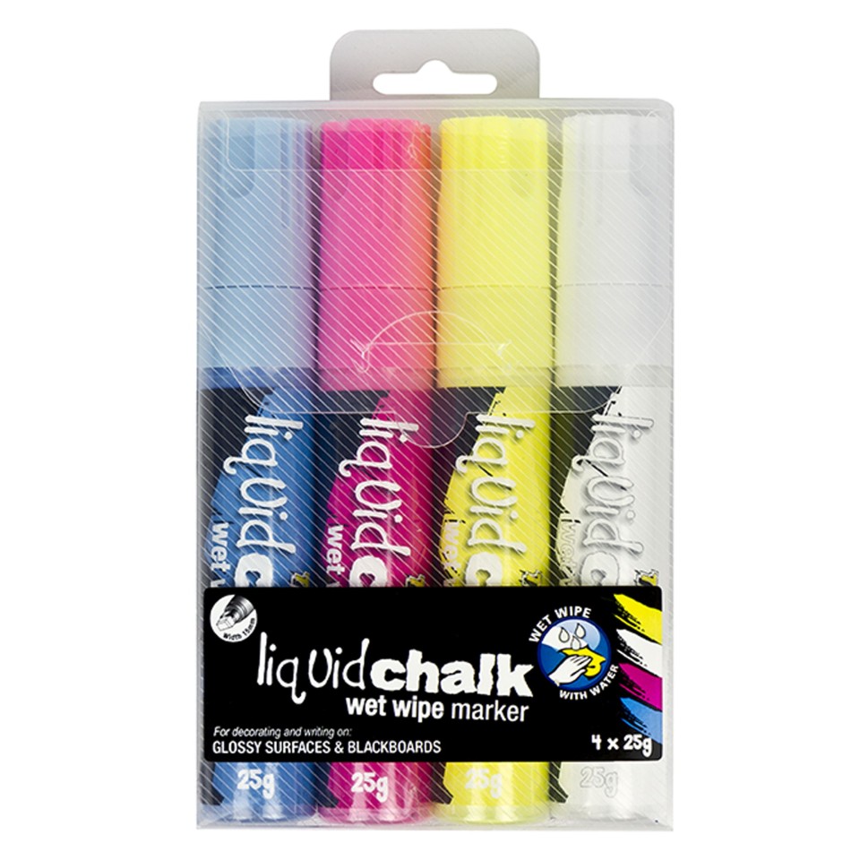 Texta Liquid Chalk Marker Wet-Wipe Jumbo Tip 15.0mm Assorted Colours Pack 4