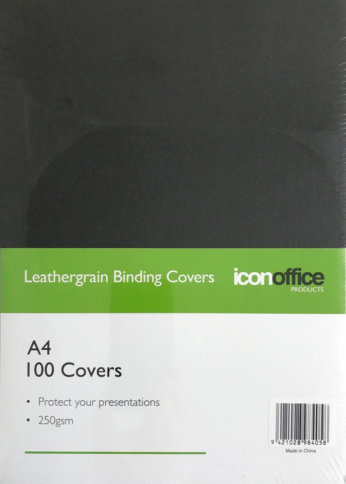 Icon Binding Covers Leathergrain A4 250gsm Black Pack 100