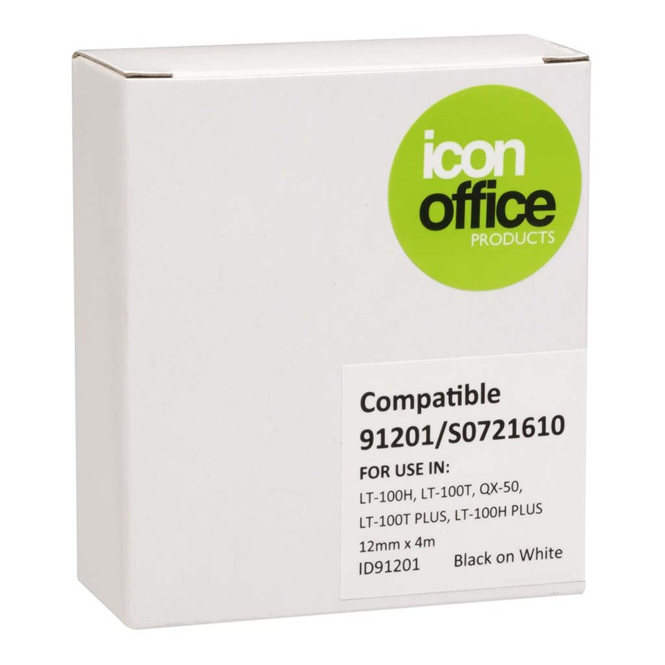 Icon Compatible LetraTag Tape Black On White12mmx4m
