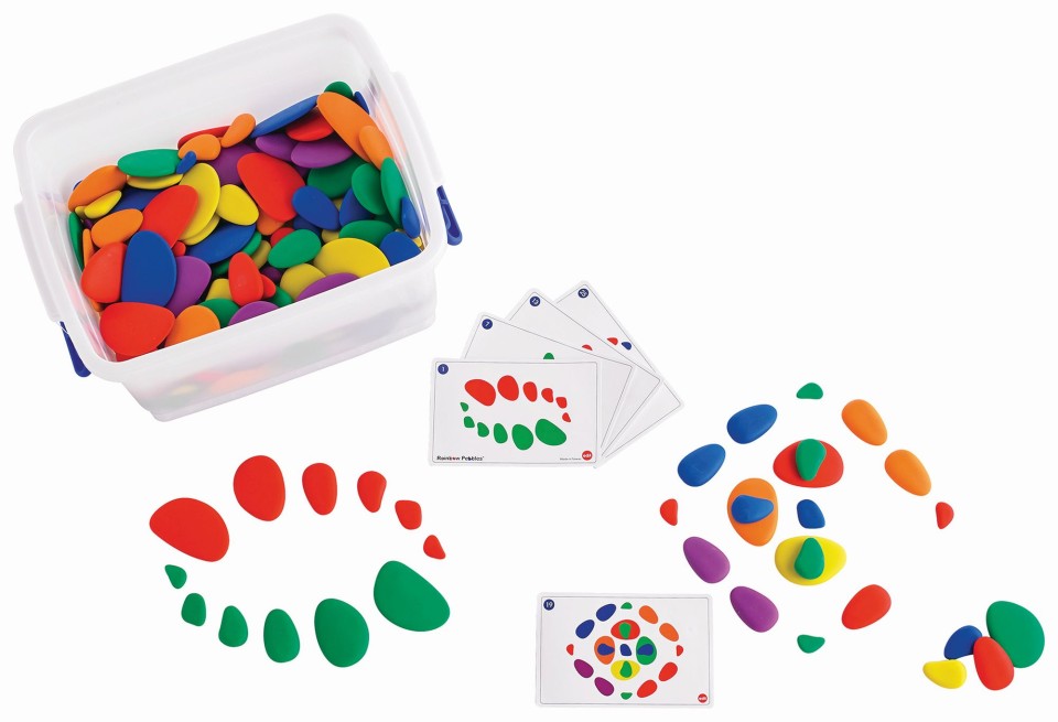 Edx Rainbow Pebbles Classroom Set 252 Pcs 47 Activity Cards In Plastic Container