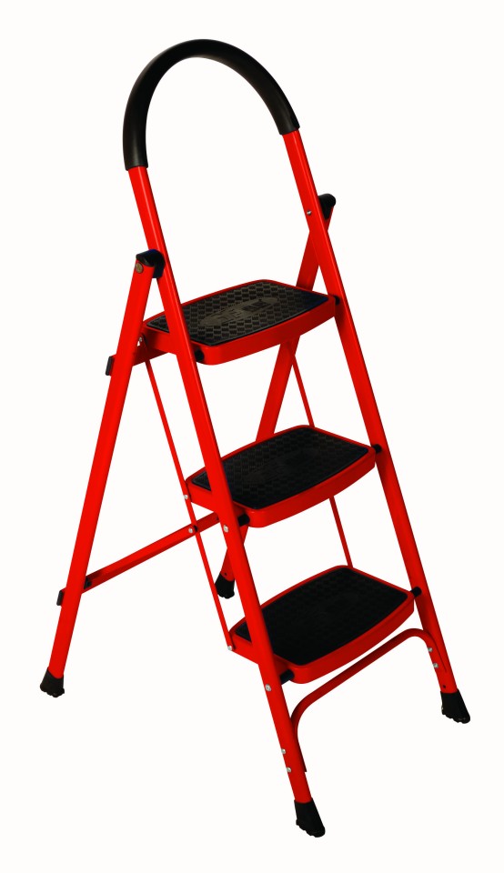 Red & Black Easy Access 3 Step Domestic Ladder
