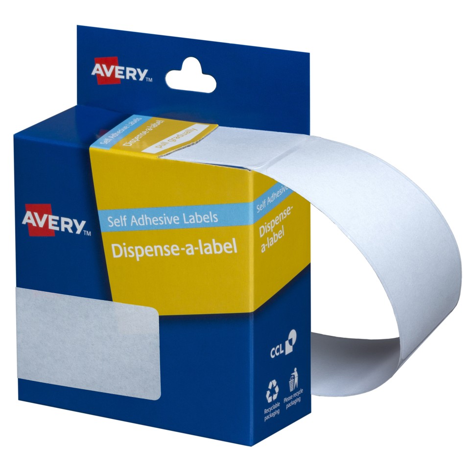 Avery Rectangle Stickers Dispenser Hand writable 937224 76x27mm White Pack 180