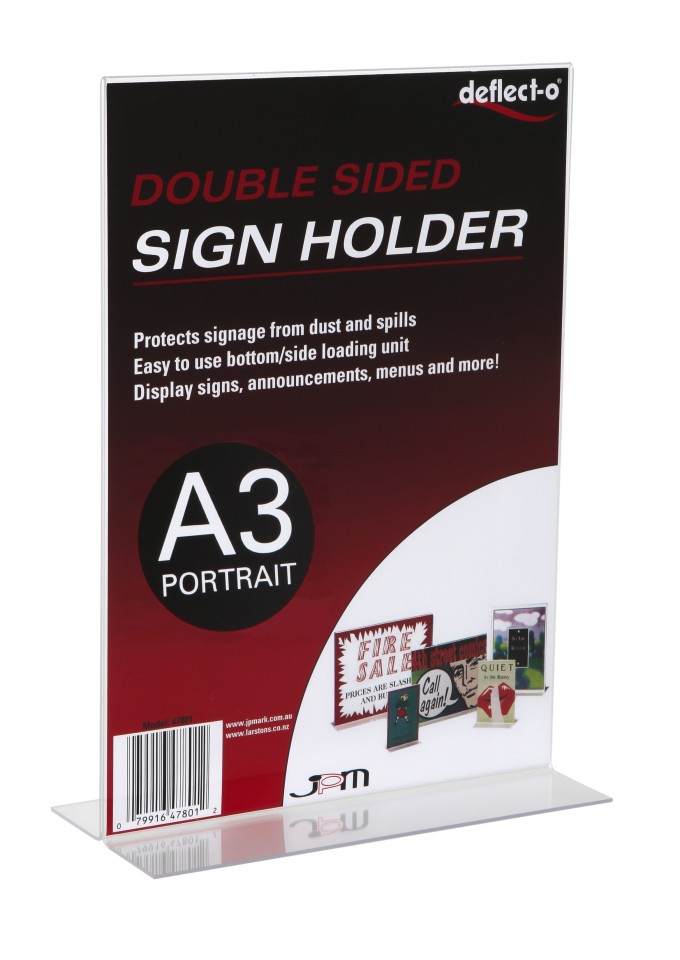 Deflecto Sign/Menu Holder Double Sided A3 Clear