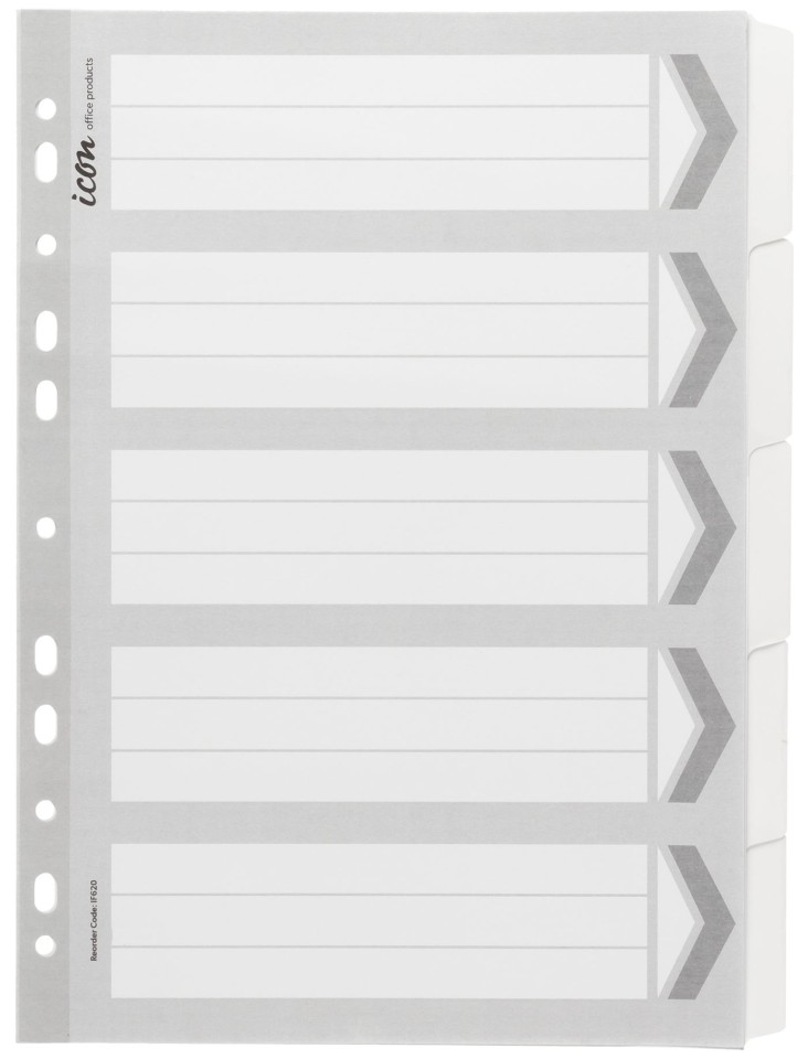 Icon Dividers Cardboard Reinforced 5 Tab A4 White