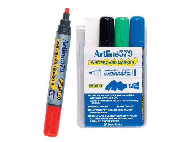 Artline 579 Whiteboard Marker Chisel Tip 2.0-5.0mm Assorted Colours Set 4