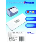 Unistat 38936 Laser/Inkjet/Copier Labels 98X25.4mm 20 per Sheet 100 Sheets per Pack image