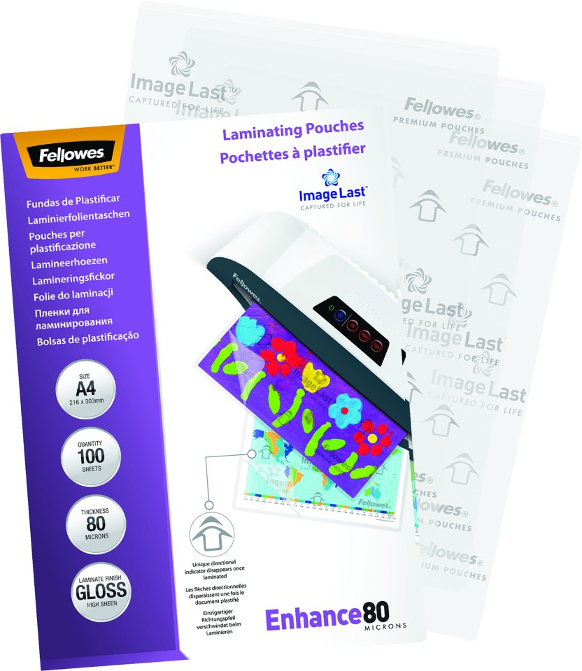 Fellowes Laminating Pouches Gloss A4 80 Micron Pack 100