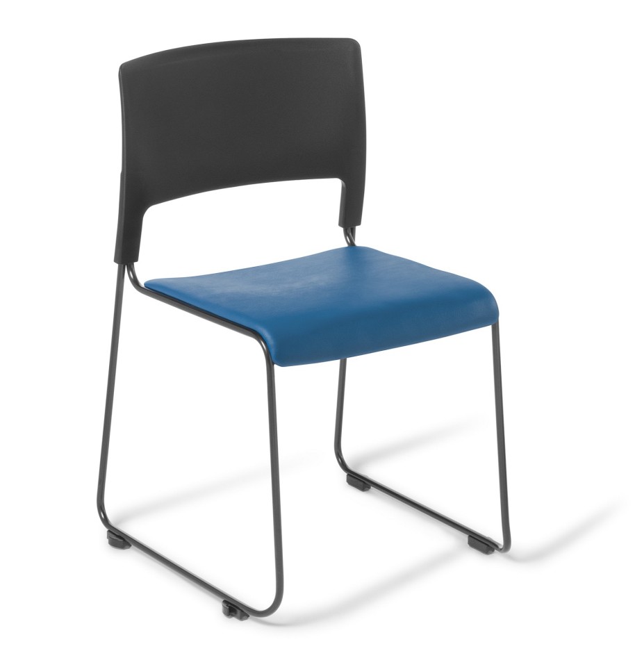 Eden Slim Black Stacking Chair With Vinyl Upholstered Seat