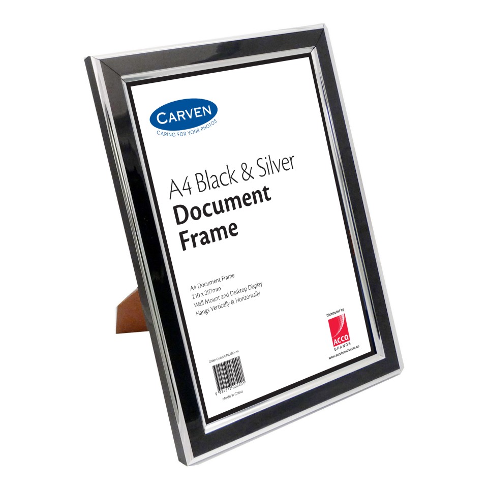 Carven Document Frame Wall & Desk Mountable A4 Black Silver