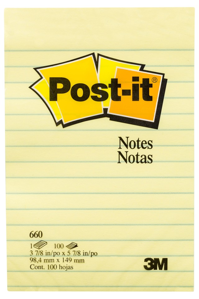 Post-it Self Adhesive Notes 660 Lined 101 x 152mm Yellow Pad