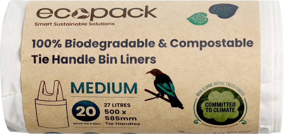 Eco Pack ED-2027 Compostable Bin Liner 20 Liners per roll 27L White Carton of 20