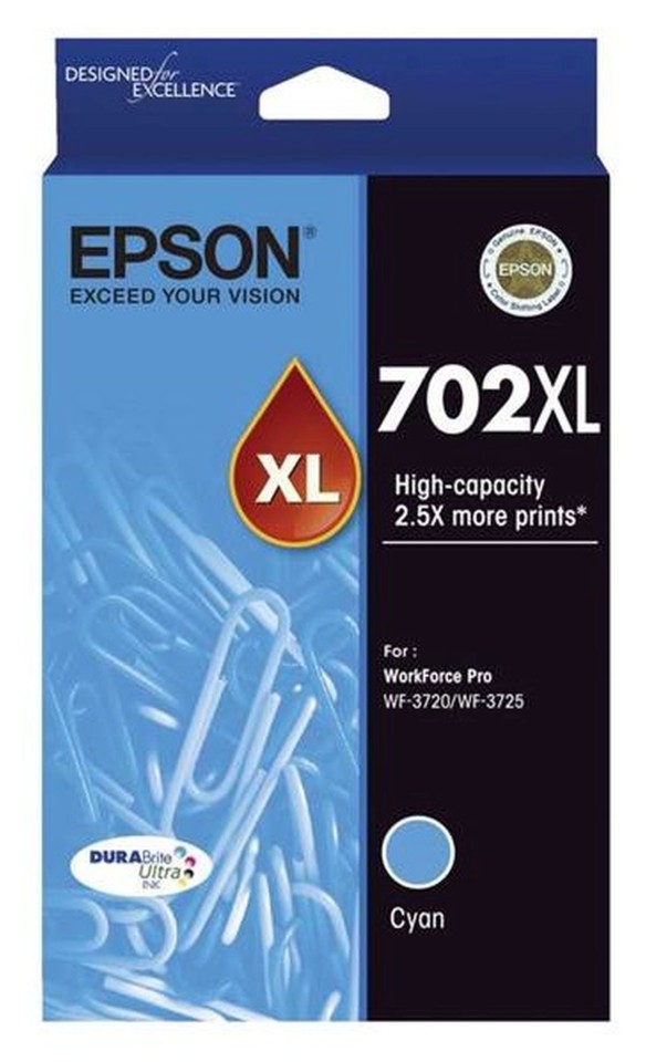 Epson DURABrite Ultra Inkjet Ink Cartridge 702XL High Yield Cyan
