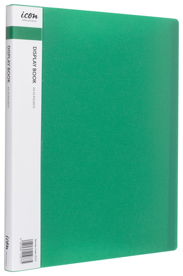 Icon Display Book With Insert Spine A4 20 Pockets Green